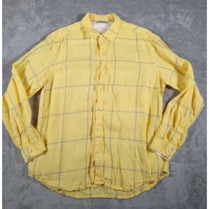 Tommy Bahama Shirt Mens Large Yellow 100% Linen Relax Button‎ Up Long Sleeve